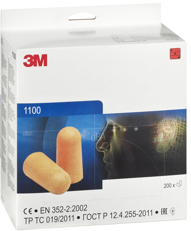 3M™ Earplugs, 37 dB, Corded, 500 Pairs / Box, 1110